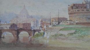 Henry Parsons Riviere (1811-1888), a view on the Tiber, Rome, signed with label to the reverse. H.