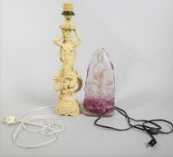 A figural Eastern style table lamp base along with a lamp in the form of rock crystal. H.50 W.20