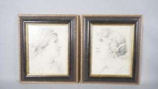 Two framed and glazed pencil drawings of Classical portraits. Unsigned. H.38 W.31