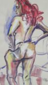 A framed and glazed watercolor on paper of a abstract female figure, indistinctly signed. H.53 W.
