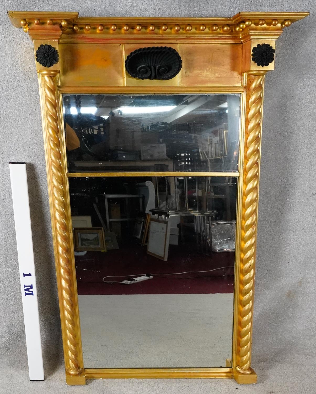 A Regency giltwood full height pier mirror with ball decorated architectural cornice above - Image 2 of 4