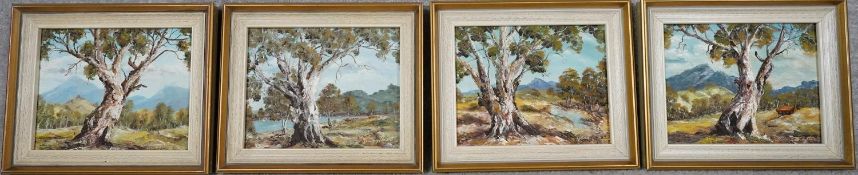 Four oils on canvas, tree studies in Australian landscapes, signed Barney Smith. H.26 W.32