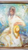 A framed oil on canvas, Impressionist style, girl with a straw hat, signed M. P. Ascensio. H.49 W.59