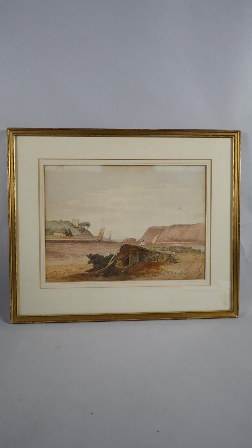 Attributed to Samuel Prout (1783-1852), a 19th century watercolour, "River Estuary" inscribed to the - Image 2 of 6