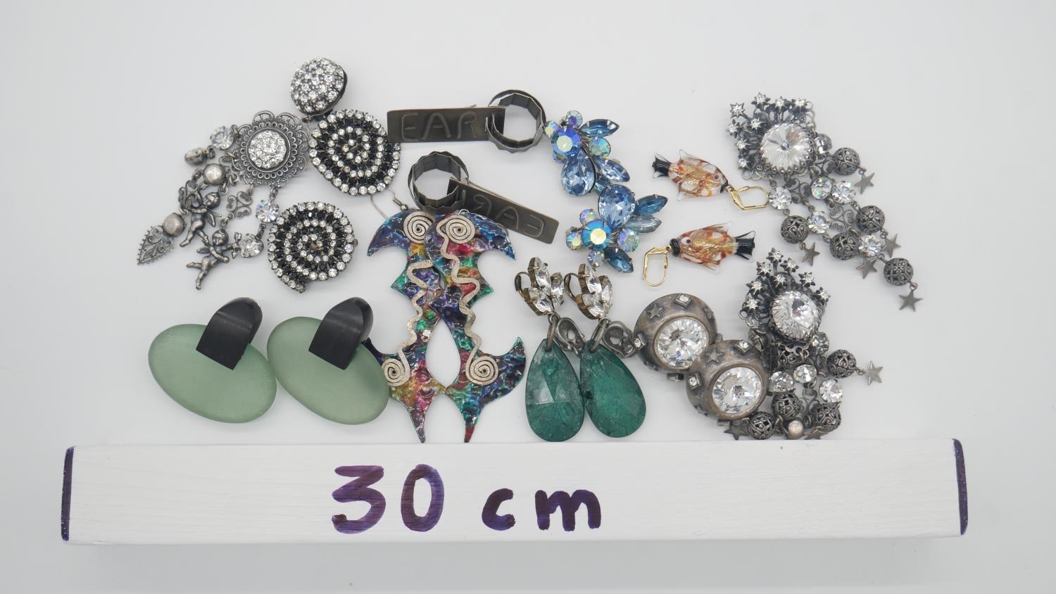 A collection of nine pairs of costume and statement earrings. Including two pairs of crystal set - Image 7 of 7