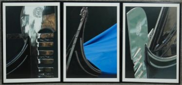 Three framed and glazed Art photos of gondolas of Venice. H. W. cm