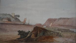 Attributed to Samuel Prout (1783-1852), a 19th century watercolour, "River Estuary" inscribed to the