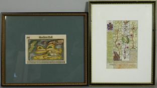 Two framed and glazed antique maps. One titled Das Ander Buch, by Münster (1489-1552). The other a