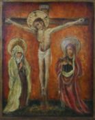 An oil on panel, Jesus on the cross, signed. H.49 W.41cm