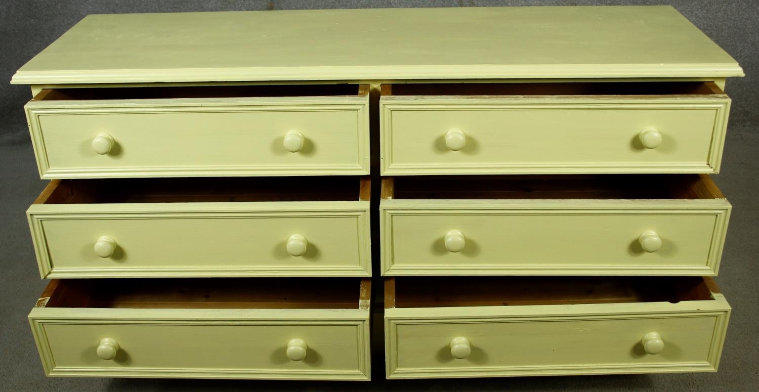 A Victorian style painted small chest of six short drawers on shaped bracket feet. H.65 W.133 D.41cm - Image 2 of 6