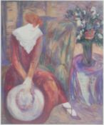 Barbara A. Wood, a limited edition print, 445/995, seated woman in an interior, signed. H.103 W.87cm