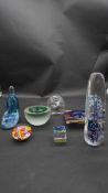A Collection of Art Glass items. Including a glass geode bowl, Art Glass perfume bottle, Murano