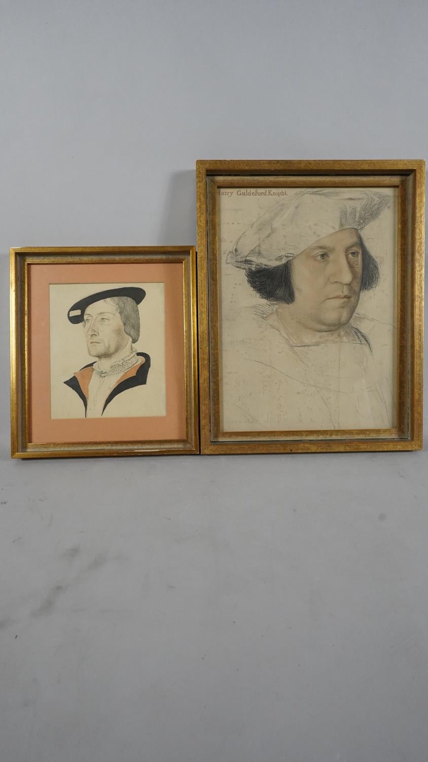 Two framed and glazed prints of drawings. One by Holbein the Younger of Henry Guildford Knight and