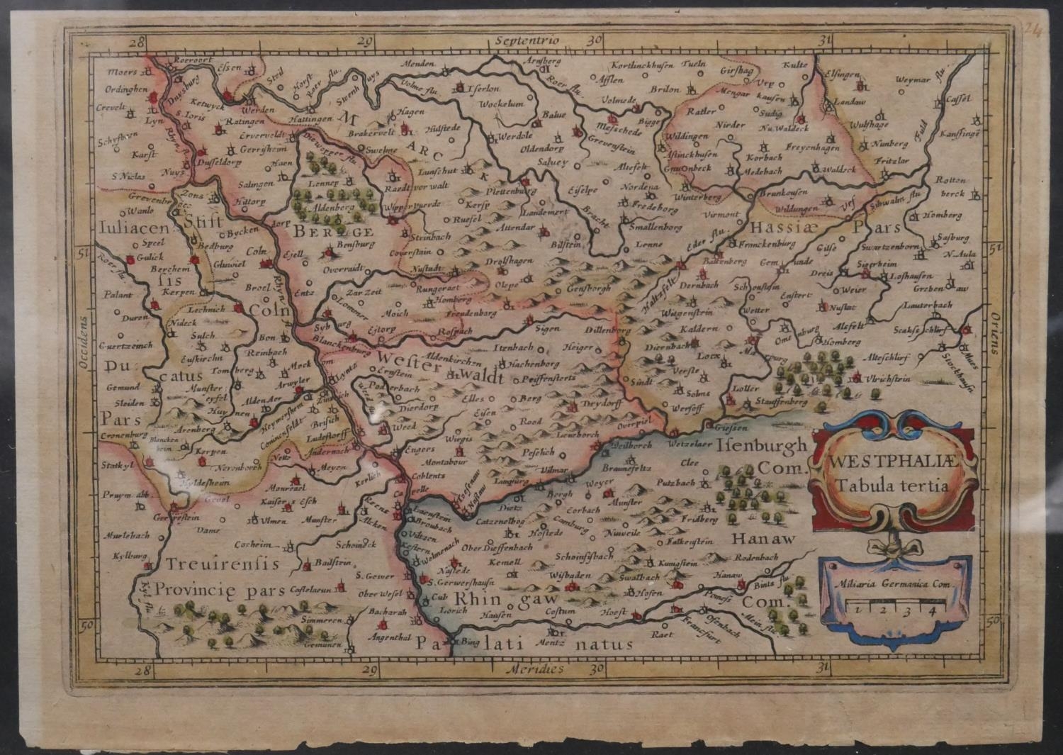 Two framed and glazed antique hand coloured maps. One of Westphaliae, Tabula Tertia. Along with - Image 6 of 10