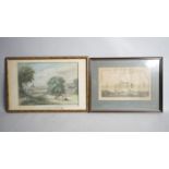 Two framed and glazed hand coloured engravings. One of a view of Rotherham, taken from Romley