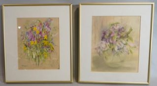 A pair of framed pastel studies, wild meadow flowers, signed R Rayment, framed and glazed. H.42 W.