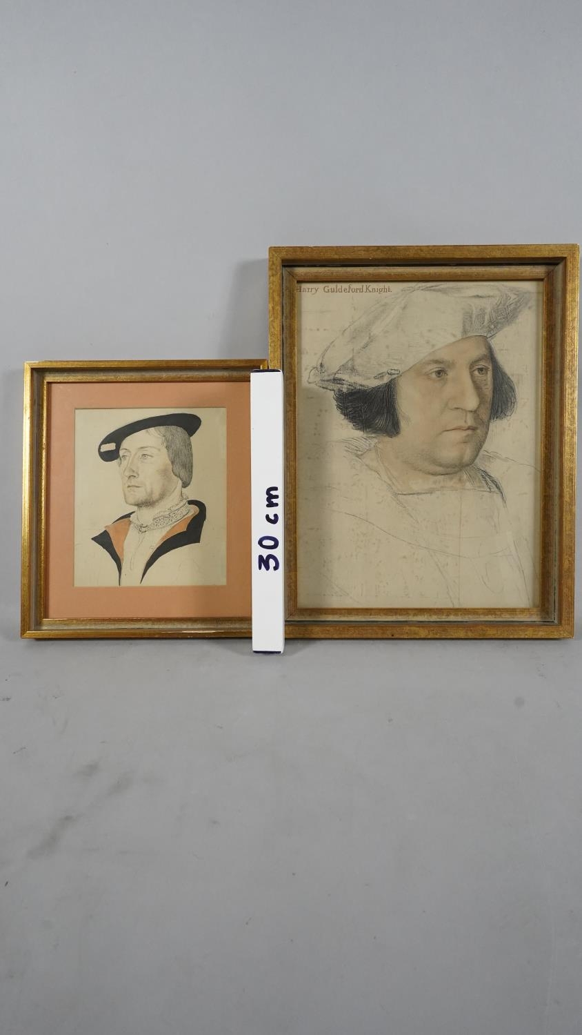 Two framed and glazed prints of drawings. One by Holbein the Younger of Henry Guildford Knight and - Image 9 of 9