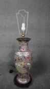 A Chinese Famille rose porcelain hand painted vase converted to a lamp. Decorated with a temple