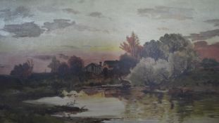 A 19th century carved giltwood framed watercolour on board of a river landscape. Unsigned. H.49 W.79