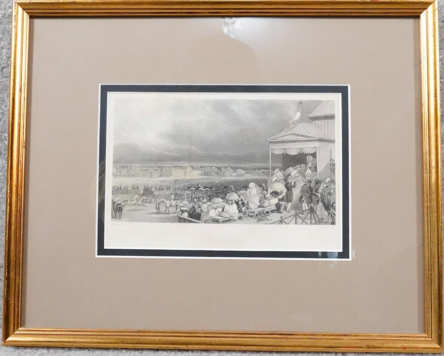 Two framed and glazed 19th century hand coloured engravings one of a French horse race by Eugene - Image 3 of 11