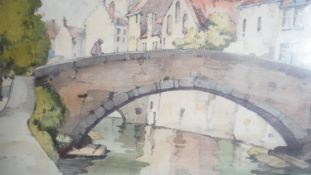 George Hammond Steel (1900-1960), a watercolour, figure on a bridge in Bruges, signed and dated. H.