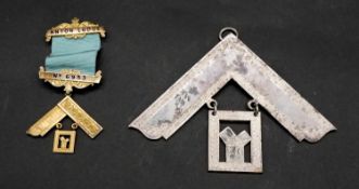 Two Anton Lodge silver and white metal Masonic medals. One white metal engraved medal with square,