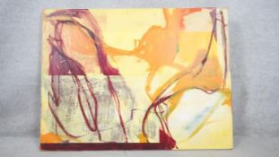 An abstract oil on canvas. Indistinctly signed to the back and dated 2004. H.75 W.101