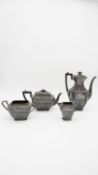 A four piece Art Deco silver plate coffee and tea set by Atkin Brothers. With geometric shape and