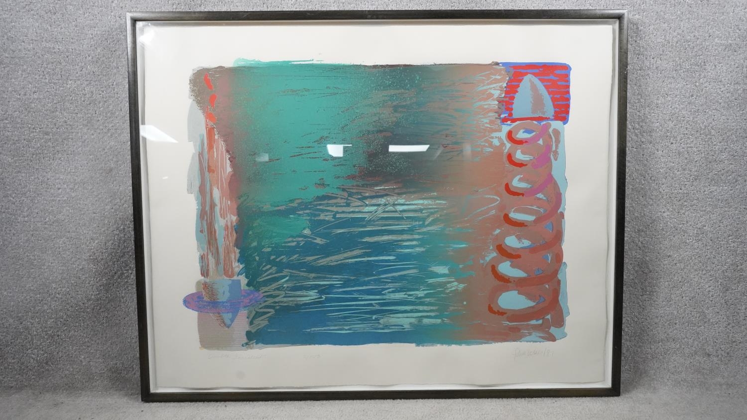 John Loker (B.1938), framed and glazed screenprint, Double Incident 1987, signed limited edition 3/ - Image 2 of 8