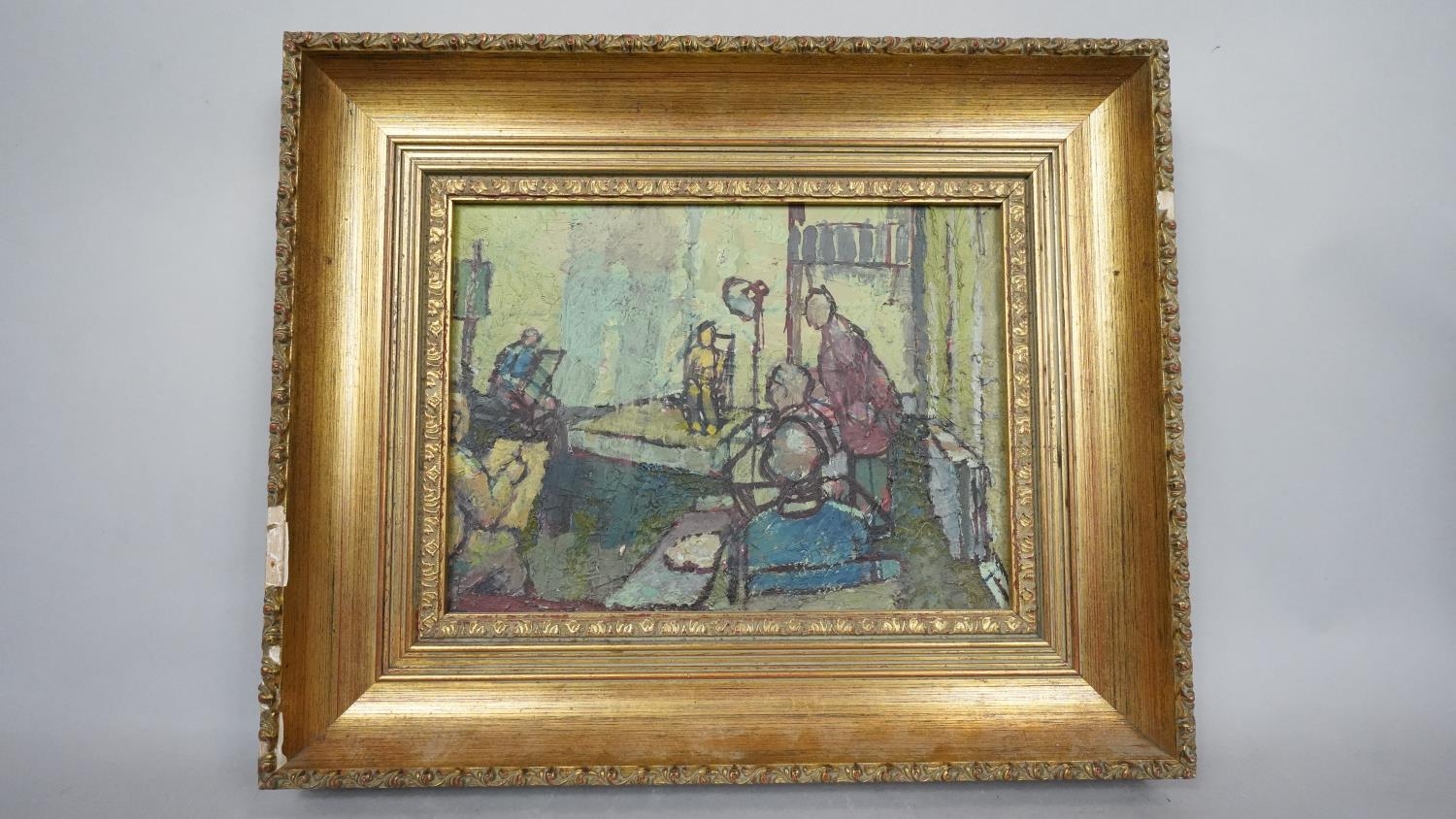 A gilt framed oil on board, Artists and Model, Wellington Street, signed Bryan Ward and inscribed to - Image 2 of 6