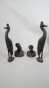 A collection of African carved hardwood tribal figures. Inclluding a pair of Emus and two male