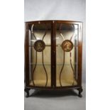 A mid century walnut Art deco style display cabinet with lacquered Chinoiserie panels. H.120 W.91