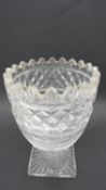 A large cut crystal vase with hatched design on a square star cut base. H.27 W.18 D.13