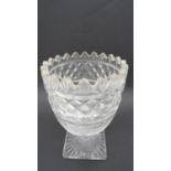 A large cut crystal vase with hatched design on a square star cut base. H.27 W.18 D.13