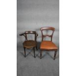 A bentwood armchair along with a Victorian mahogany dining chair. H.88 W.46 D.41