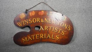 A vintage Winsor & Newtons wooden double sided shop sign,with gilded lettering and painted