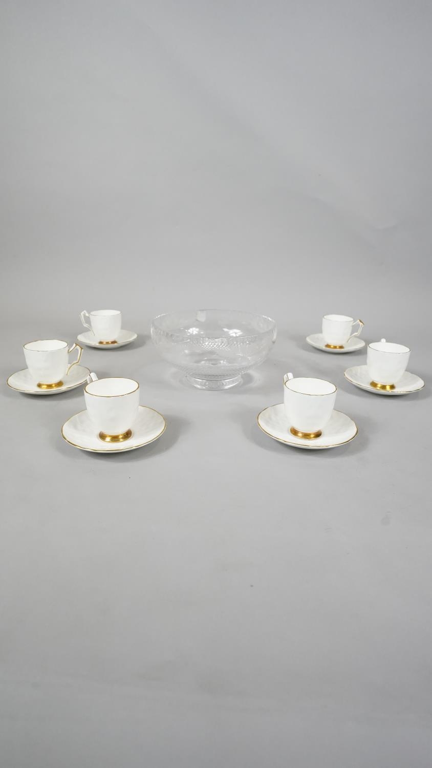 A set of six Aynsley porcelain gilded tea cups and saucers along with a boxed Edinburgh crystal - Image 2 of 11