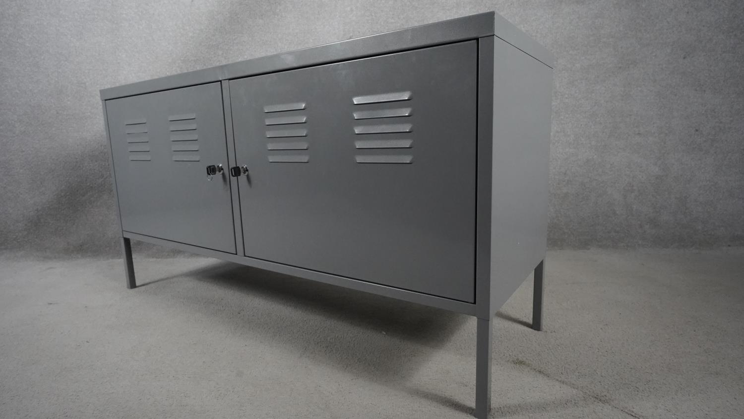 A retro industrial style metal two door side cabinet. H.63 W.18 D.40cm - Image 4 of 5