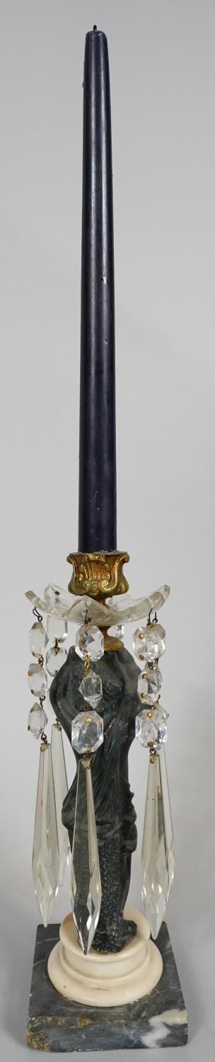 A pair of 19th century candelabras with gilt metal mounts and putti holding the flame aloft with cut - Image 3 of 4