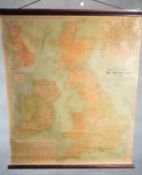 A vintage Bartholomew's Contoured Road Map of British Isles poster map. H.115 W.88