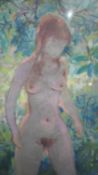 A framed and glazed pastel of a nude woman among foliage. Indistinctly signed. H.50 W.41