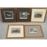 A collection of five framed and glazed 19th century hand coloured engravings of various race