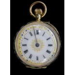 A ladies antique Swiss silver gilt fob watch with all over foliate and floral engraved decoration