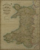 A framed and glazed 19th century hand coloured engraved Pigot & Sons' New Map of Wales from the