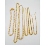 Five Victorian ivory bead necklaces and a bone bead necklace. All with carved and polished ivory