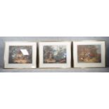 Three large framed and glazed antique hand coloured engravings of various hunting scenes. H.65 W.75
