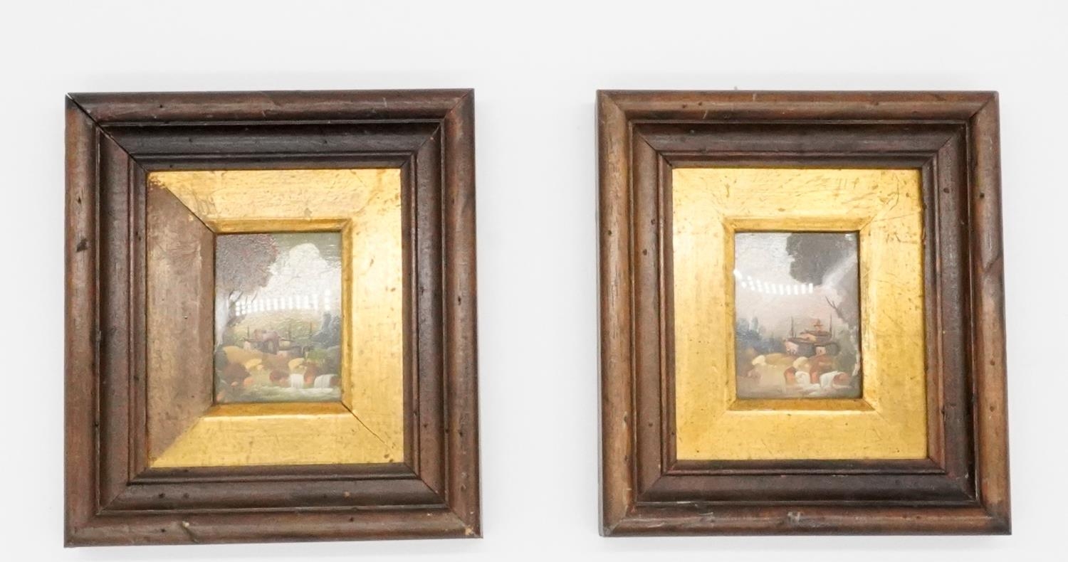 Two framed and glazed miniature oil on board landscape scenes. Signed Andre. H.21 W.19