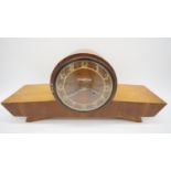 A Mid-Century birch cased chiming mantel clock by Metron. With makers label to the back and key. H.