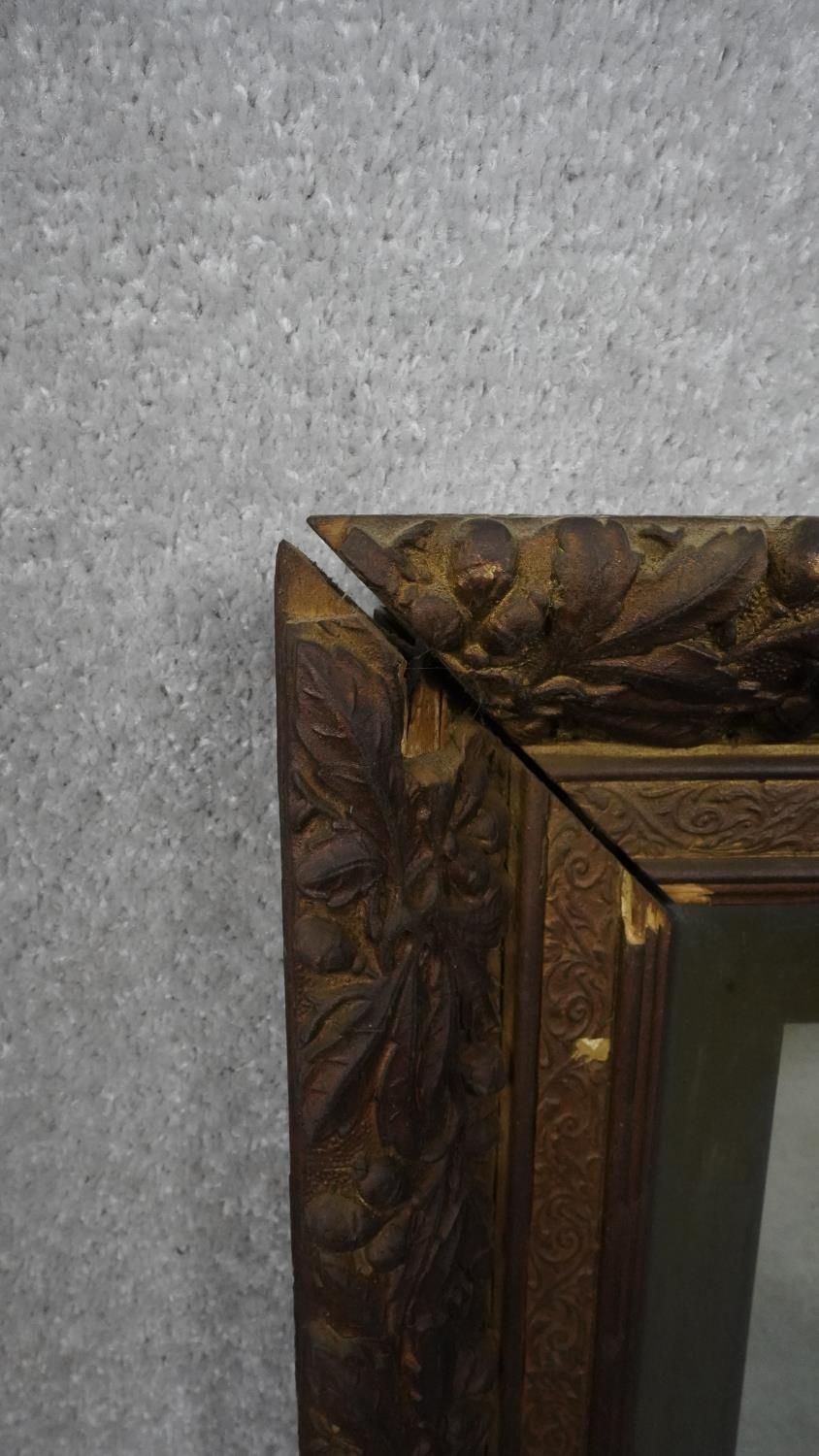 A 19th century giltwood wall mirror in floral gesso decorated frame. H.80 W.64 - Image 2 of 6