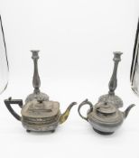 A pair of 19th century stylised floral design Sheffield plate candle sticks along with two silver